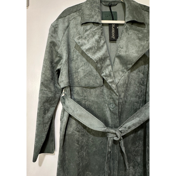 Blank NYC Free People Vegan Suede Trench Coat Size Medium NWT Olive Branch - Picture 6 of 14